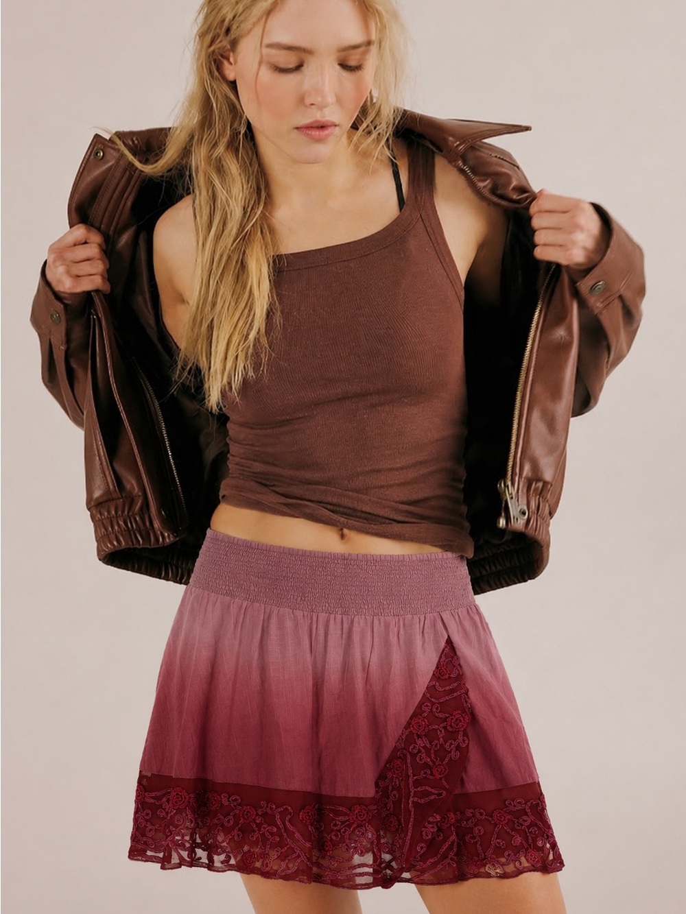 Free People Ombre Embroidered Mini Skirt